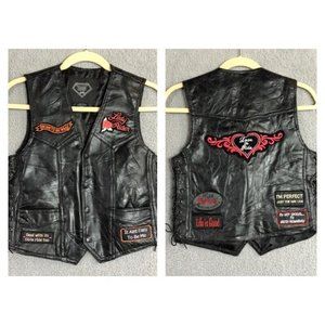 Leather Women's Biker Moto Patch Vest by Diamond-Plate Lady Rider Size Medium